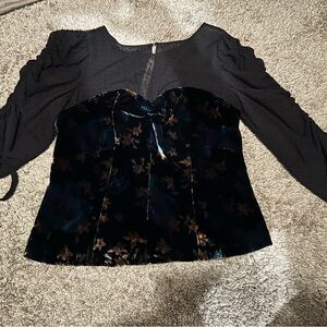 Rebecca Taylor Black and Blue Velvet Blouse